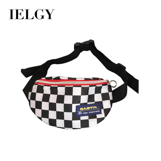 IELGY Black and white lattice fashion sports chest pockets small bag