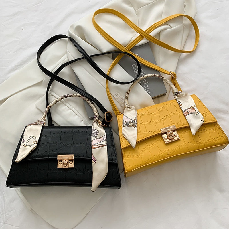 IELGY retro lock stone pattern silk scarf fashion messenger handbag
