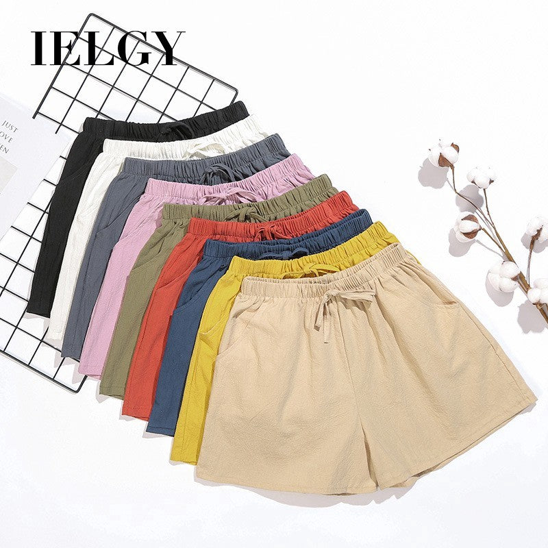 IELGY Loose linen cotton linen large size student sports casual shorts female wide leg pants