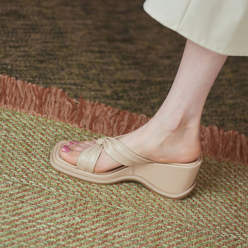 IELGY with skirt and slope heel slippers for women's outer wear fashion platform