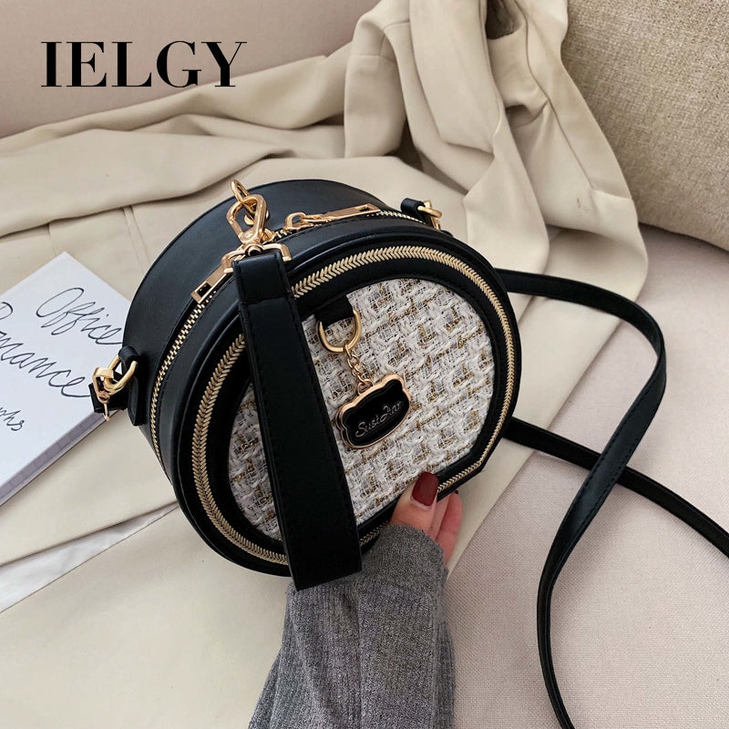 IELGY chain small round stitching handbagshoulder crossbody women simple bag classic street fashion laptop shoulder bag for women