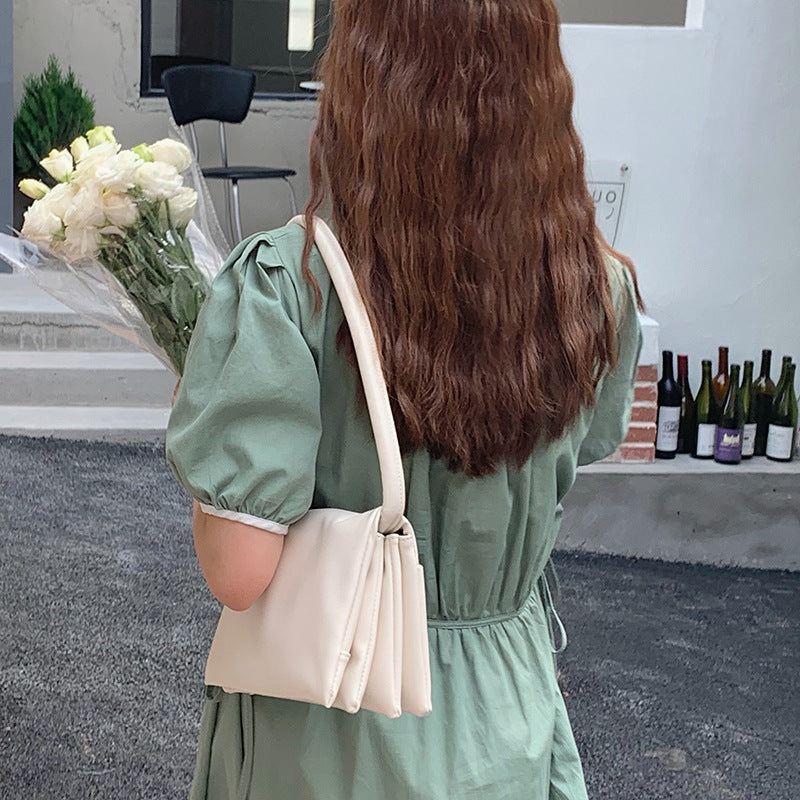 IELGY Multi-Layer Soft Special-Interest Design Street shot French Handbag Graceful Baguette Bag Underarm Macaron Color