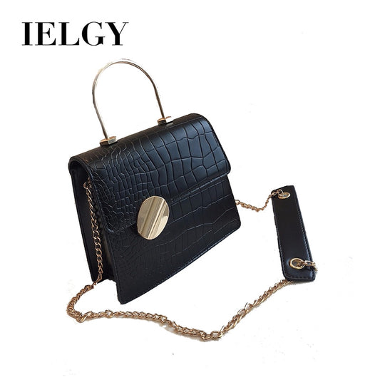 IELGYShoulder Bad hand chain single shoulder slung small fresh crocodile pattern bag Korean metal handbag Solid color
