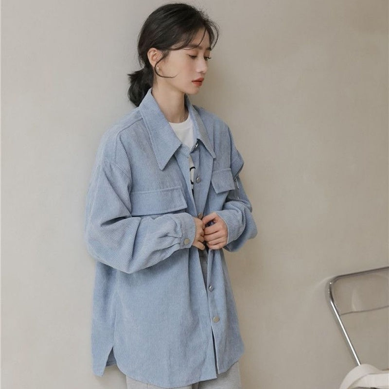 IELGY Corduroy Jacket Women's Trendy All-match Long Sleeve Fashion POLO Collar Top