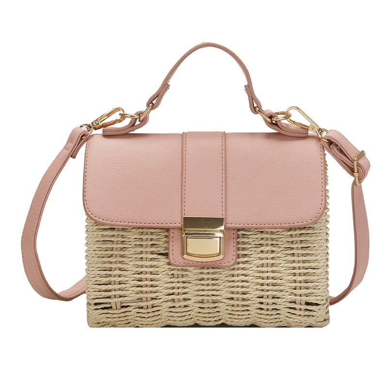 IELGY ins fashion messenger bag portable design sense niche all-match square summer Women's straw woven