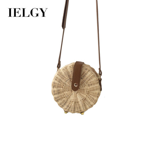 IELGY Handmade round shoulder bag Rattan beach crossbody bag