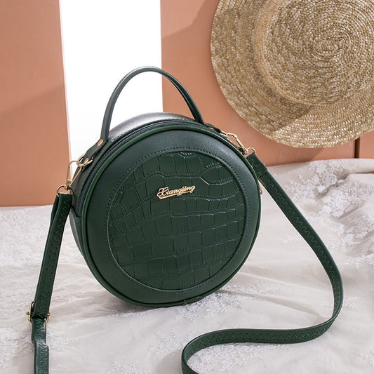 IELGY female bag Korean style trendy crocodile pattern small round bag shoulder diagonal bag