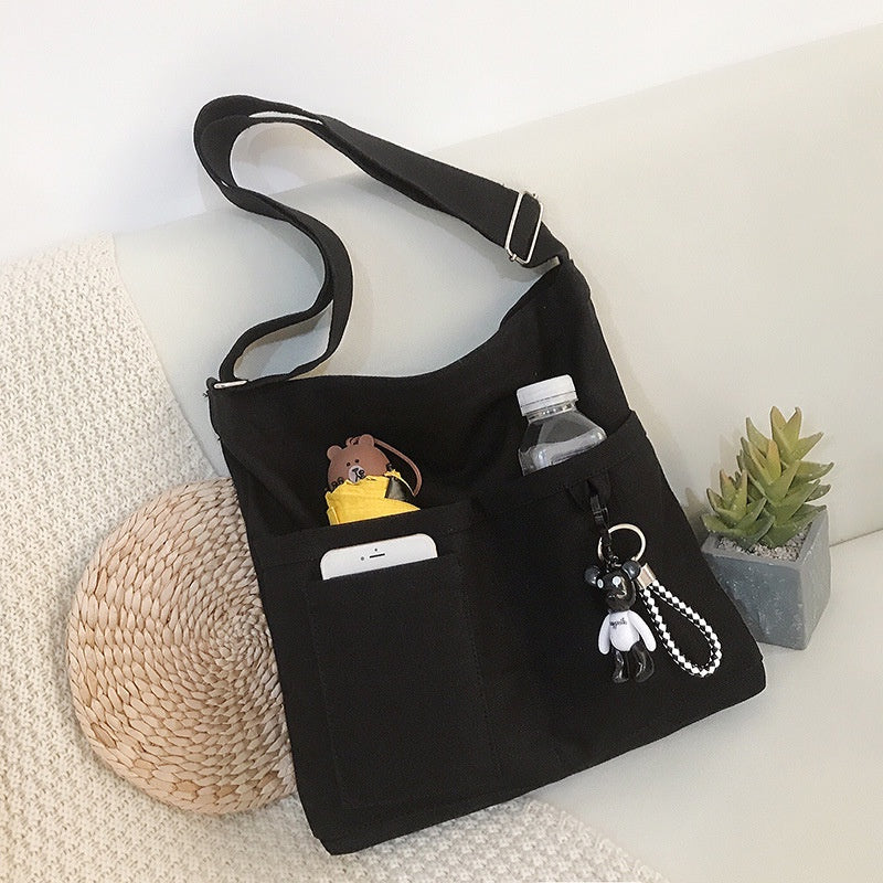 IELGY Canvas bag female crossbody Korean version of wild large-capacity school bag shoulder bag Literature and art backpack