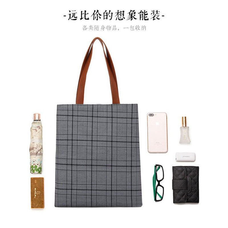 Literary plaid canvas bag shoulder bag