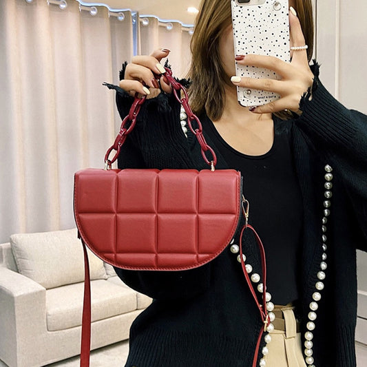 IELGY Fashion Crossbody Saddle Bag Casual Simple Pure Color Chain Semicircle