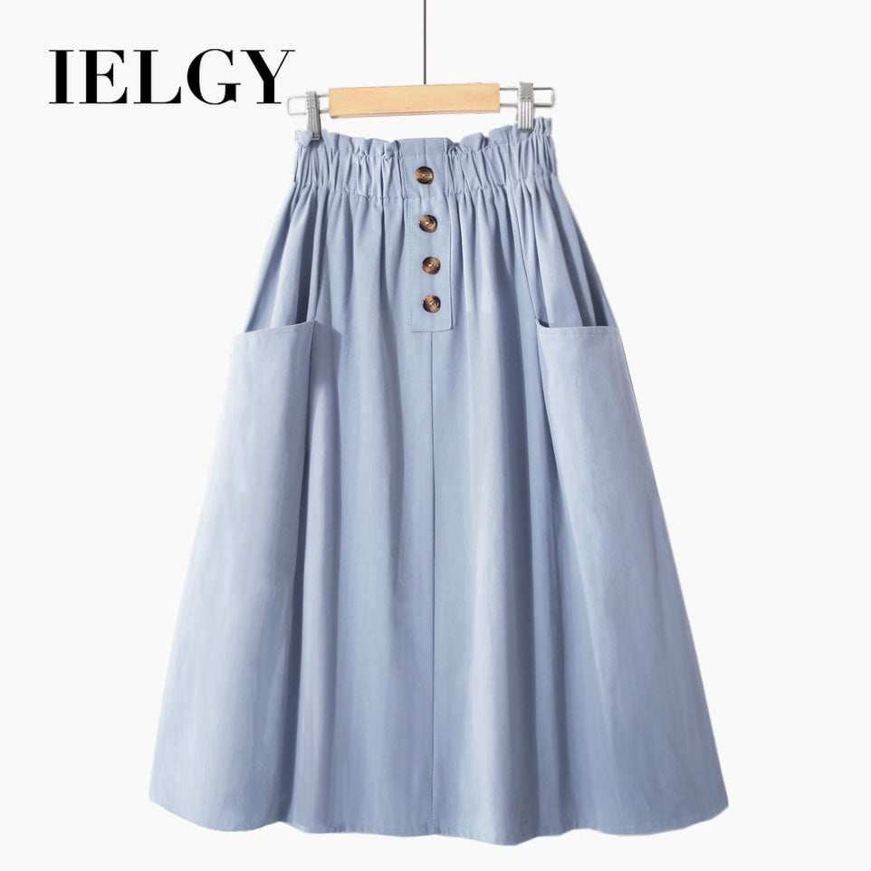 IELGY Solid color high waist literary style A-line skirt