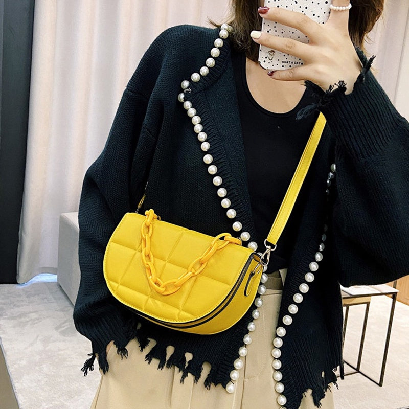 IELGY Fashion Crossbody Saddle Bag Casual Simple Pure Color Chain Semicircle