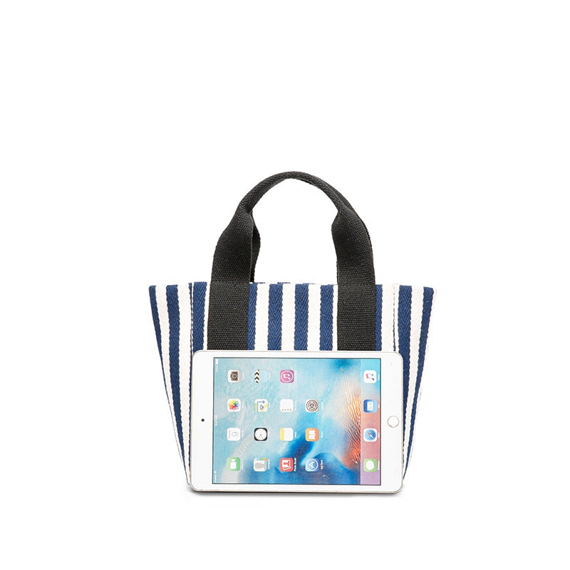 IELGY Simple striped canvas bag, small fresh canvas handbag, messenger handbag