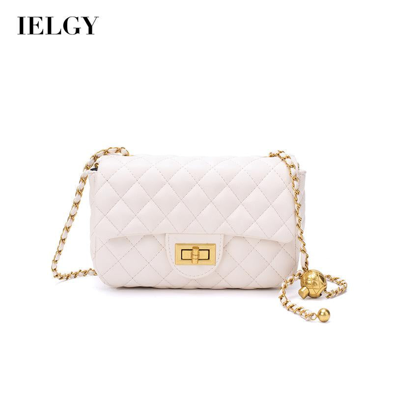 IELGY classic lock diamond chain crossbody handbag small golden ball decoration