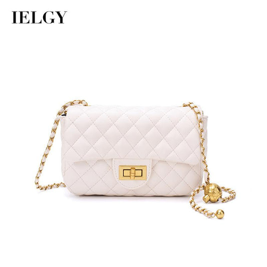 IELGY classic lock diamond chain crossbody handbag small golden ball decoration