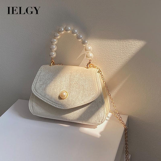 IELGY Vintage pearl portable small square bag women suede chain dinner bag French messenger shoulder bagshoulder crossbody women simple bag classic street fashion laptop shoulder b