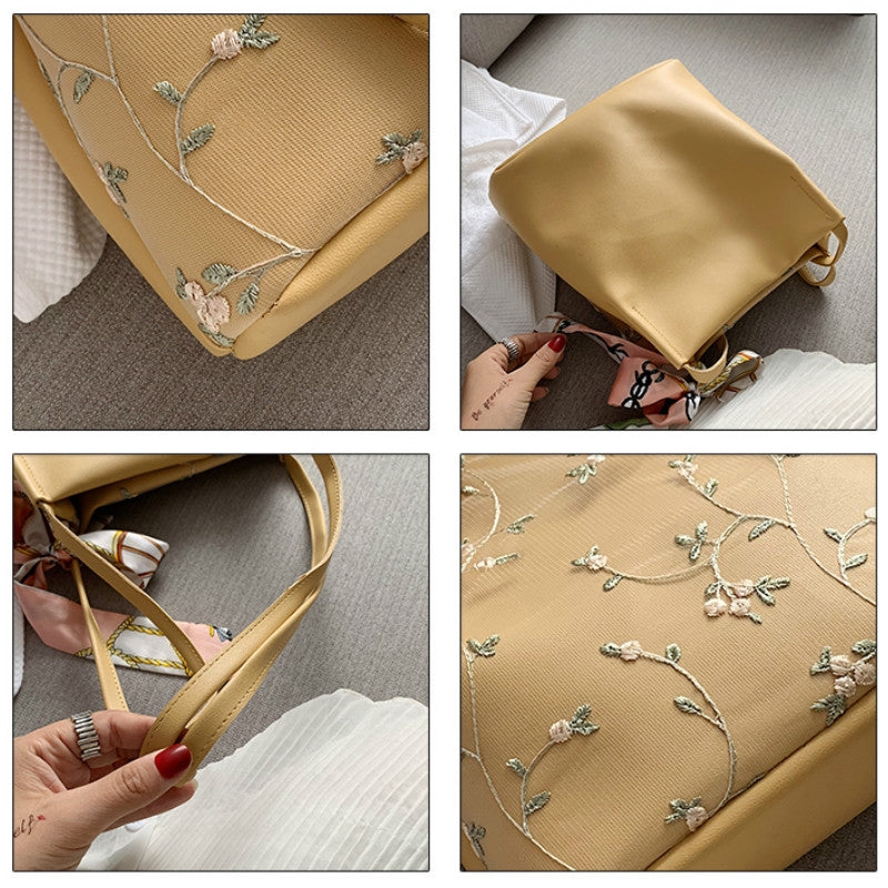 IELGY Chain bucket bag lace embroidery bag handbags national wind single shoulder slung casual