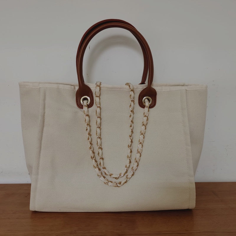 IELGY all-match canvas design sense large-capacity chain tote shopping bag