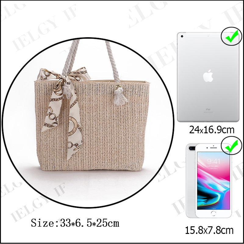 IELGY fairy style large-capacity bucket portable straw woven one-shoulder shopping bag
