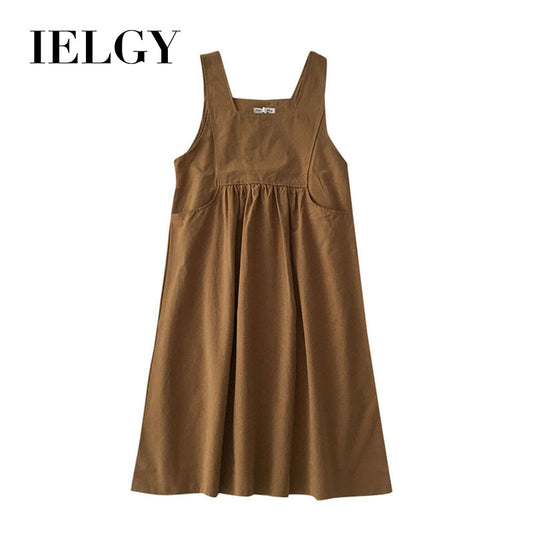 IELGY Korean style student all-match sleeveless suspender dress Solid color can be used inside