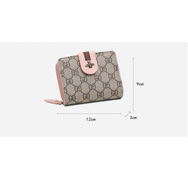 Short multi-function printed ladies wallet