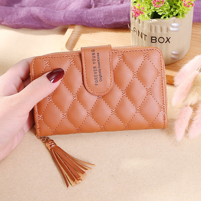 IELGY Women's Small Fragrant Style Lingge Wallet Tassel Hand Zipper Popular