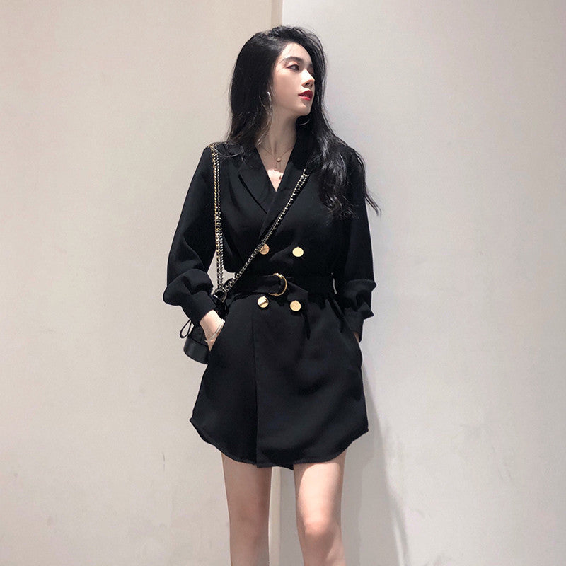 IELGY Women's clothes casual double breasted fashionable all-match long sleeves suits dresses plus size coats