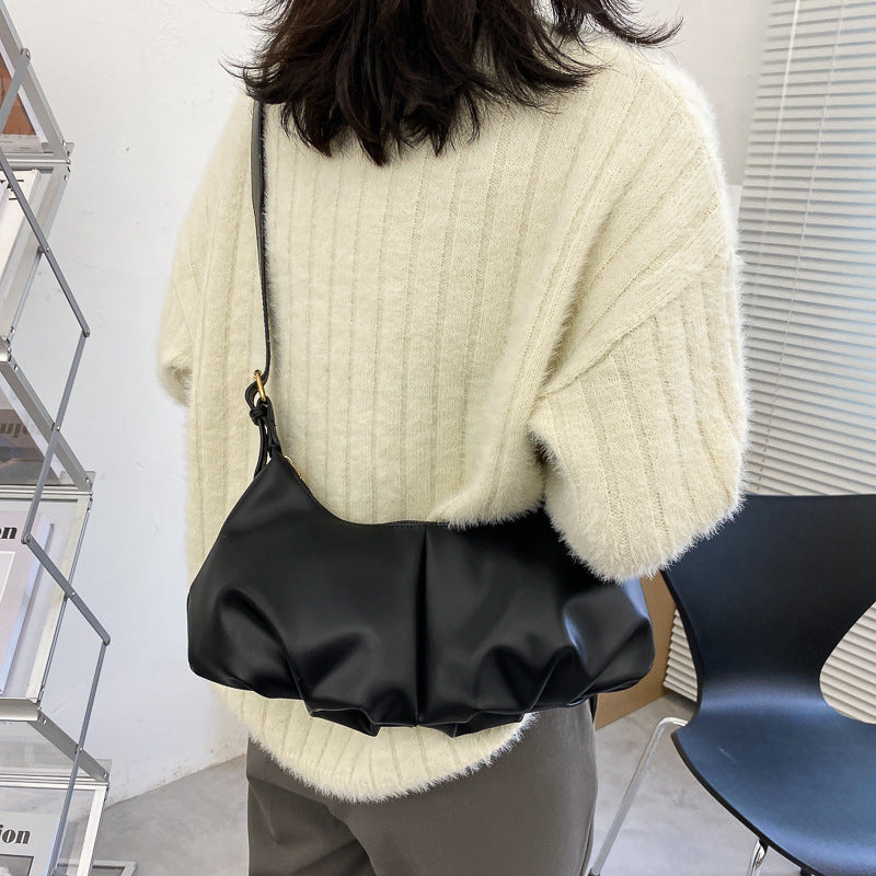 IELGY New niche retro soft leather pleated underarm cloud pleated underarm all-match crossbody shoulder bag