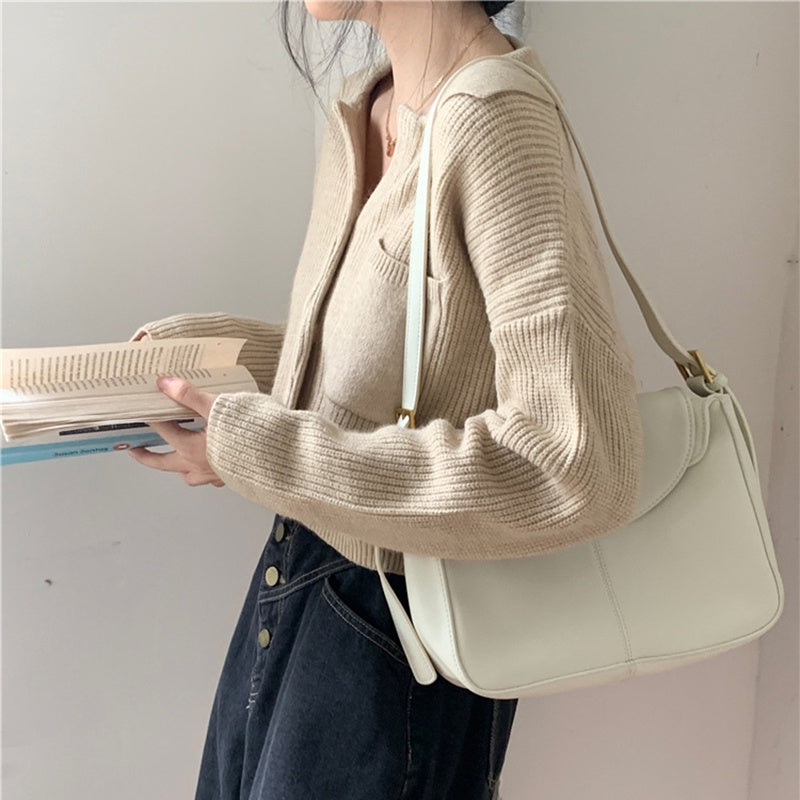 IELGY fashion Hong Kong style retro knitted sweater outer wear women's loose crop top