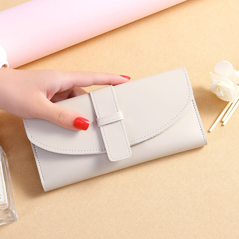 IELGY Solid Color Korean Wallet Women's Long Style Fashionable Multifunction Large-capacity Buckle