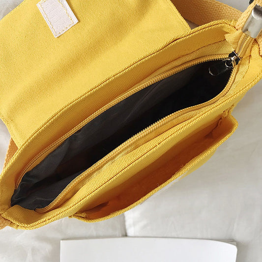 IELGY Korean version canvas bag multi-color optional all-match yellow shoulder bag cartoon crossbody Bag women small fresh