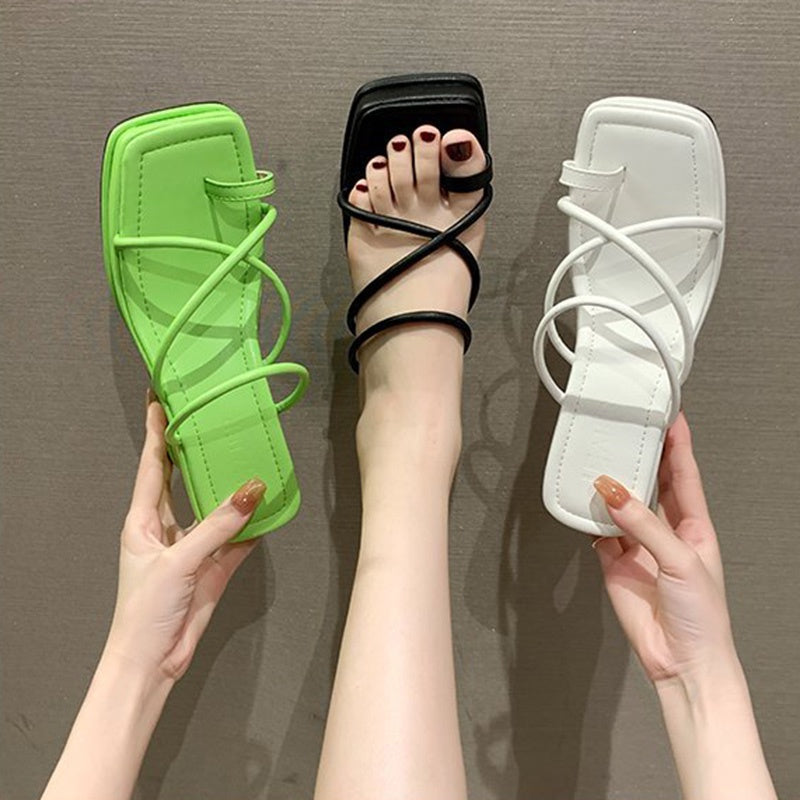 IELGY Simple Wedge Slippers Women's Summer Roman Style Slim Cross Platform