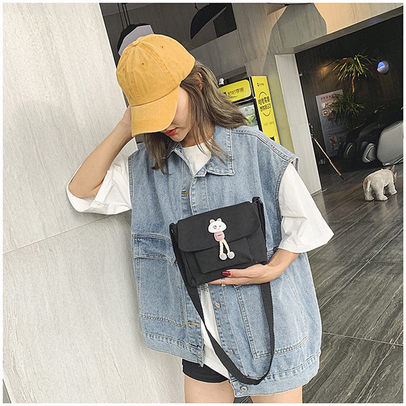 IELGY Korean version canvas bag multi-color optional all-match yellow shoulder bag cartoon crossbody Bag women small fresh