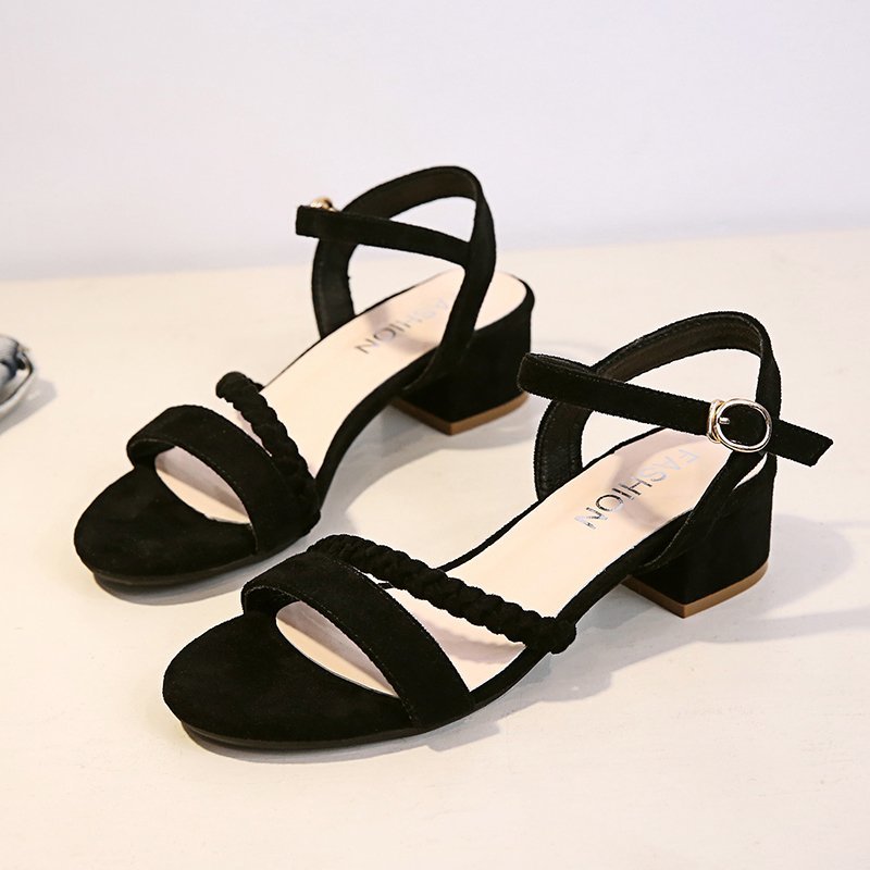 IELGY sandals female high-heeled Roman mid-heeled thick heel fairy style all-match