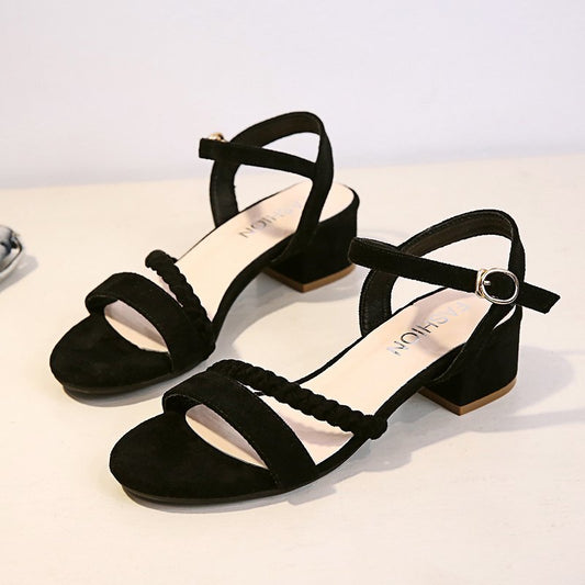 IELGY sandals female high-heeled Roman mid-heeled thick heel fairy style all-match