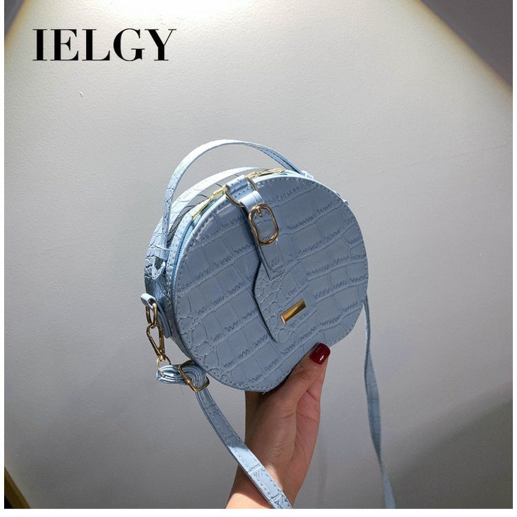 IELGY Women's Crocodile Pattern Round Ocean Tote Bag Mini All-match One Shoulder Messenger