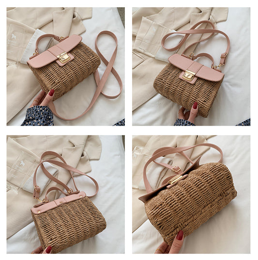 IELGY ins fashion messenger bag portable design sense niche all-match square summer Women's straw woven