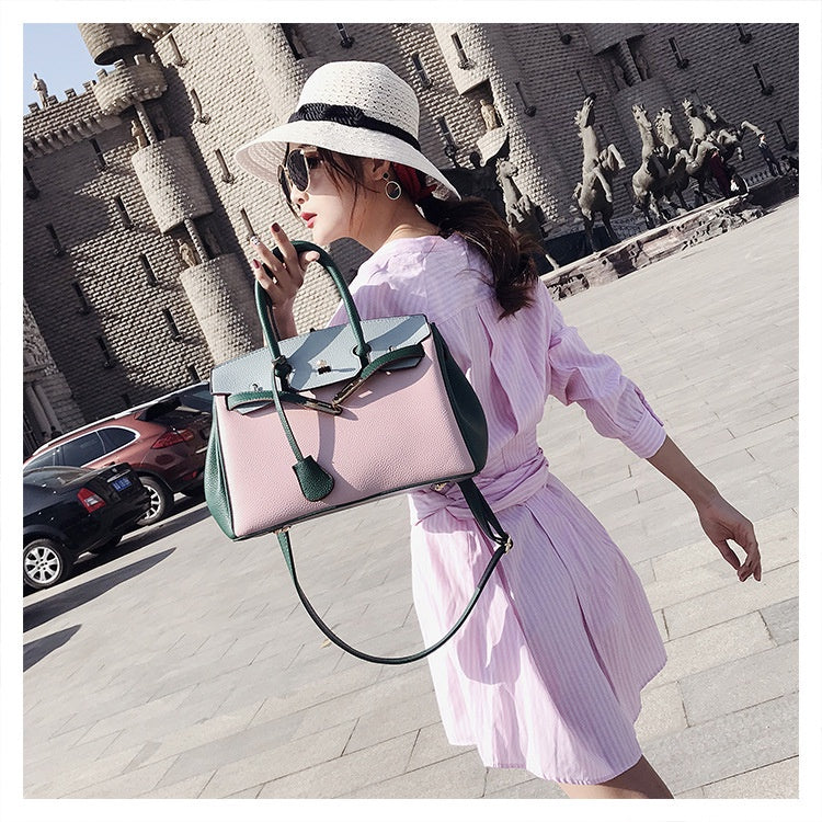 IELGY versatile large capacity portable litchi pattern one shoulder platinum Women's messenger bag casual fashion