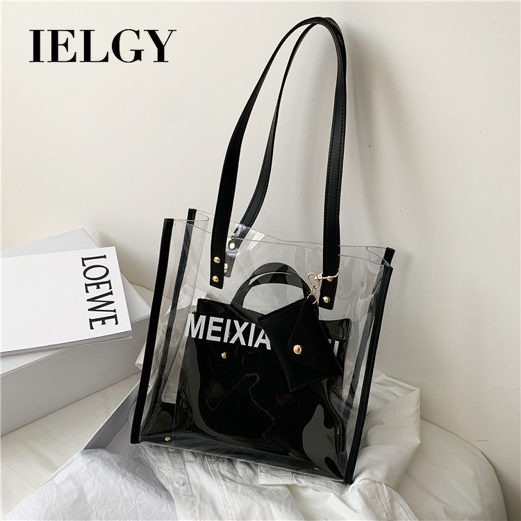 IELGY Jelly large transparent bag capacity, photo capacity and women's tote bag