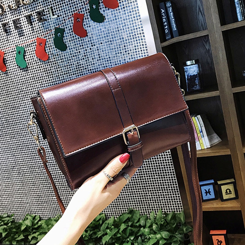 IELGY Korean version of solid color simple retro messenger small square bag