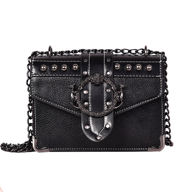 IELGY Women's bag shoulder bag all-match Crossbody chain square bag fashion Korean style solid color retro