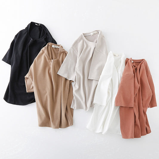IELGY Summer loose women's shirt solid color short-sleeved T-shirt 5 colors available, short sleeves, solid color inside