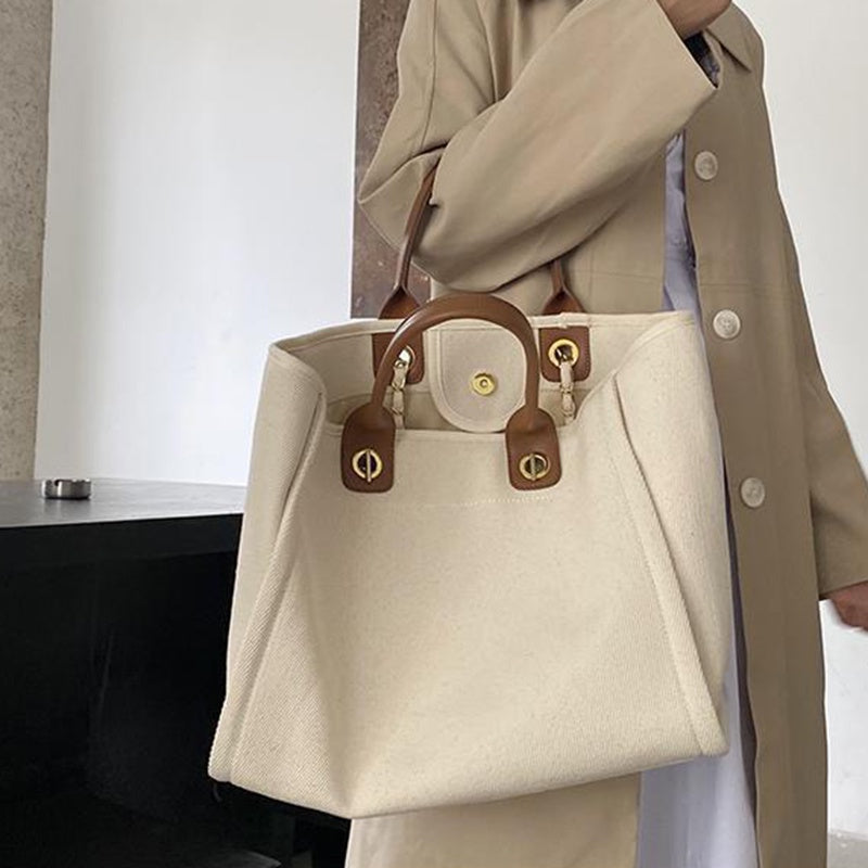 IELGY all-match canvas design sense large-capacity chain tote shopping bag