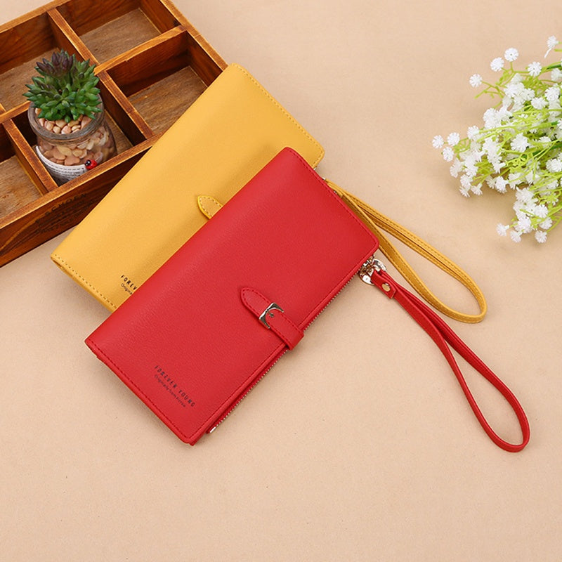 IELGY Simple Atmosphere Women's Wallet Korean Solid Color Large Capacity Wristlet