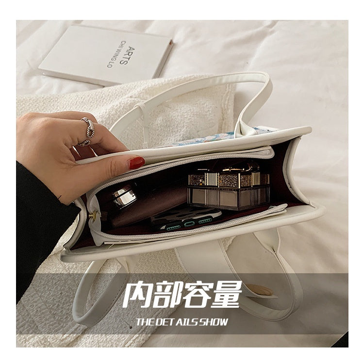 IELGY Large capacity bag women's summer fashion oil painting shoulder bag simple ins design tote bag