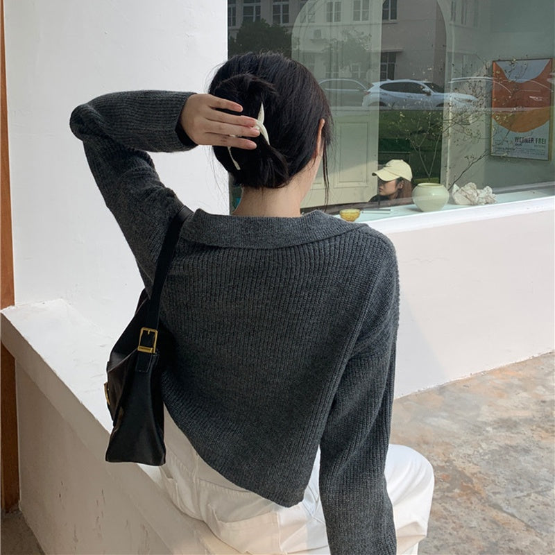 IELGY fashion Hong Kong style retro knitted sweater outer wear women's loose crop top