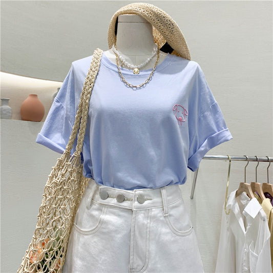 IELGY cotton simple bottoming shirt new summer women's loose t-shirt all-match top