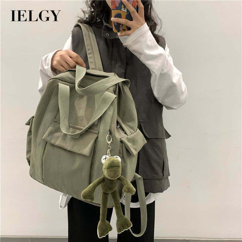 IELGY school bag female portable college style tooling simple backpack wild large capacity