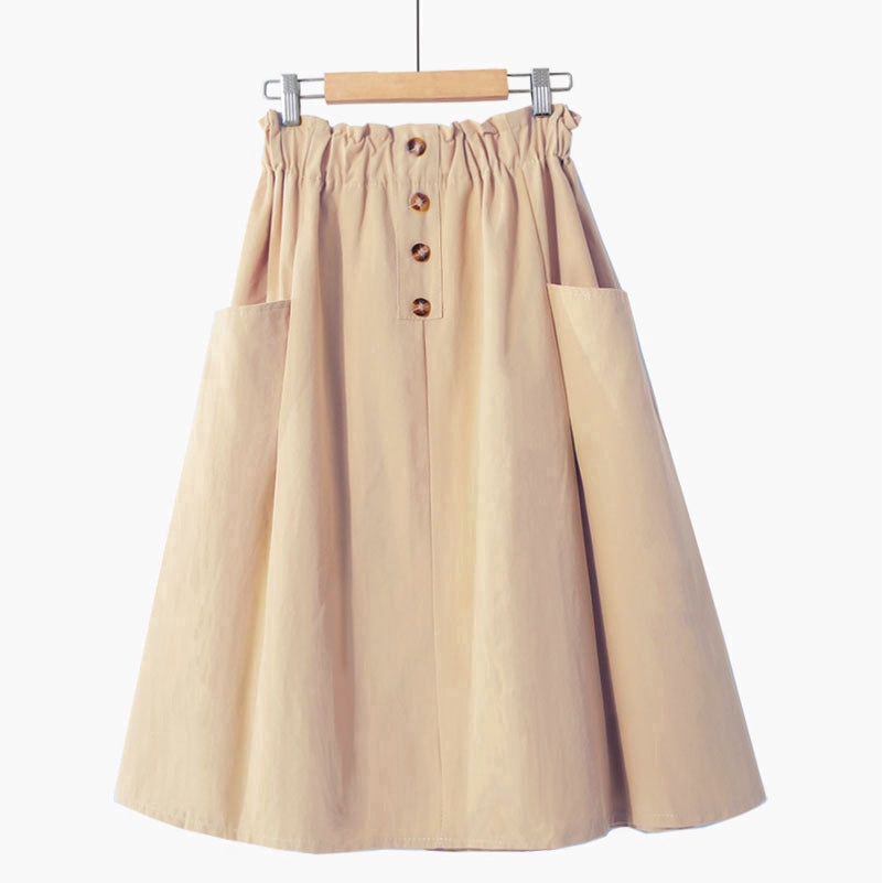IELGY Solid color high waist literary style A-line skirt