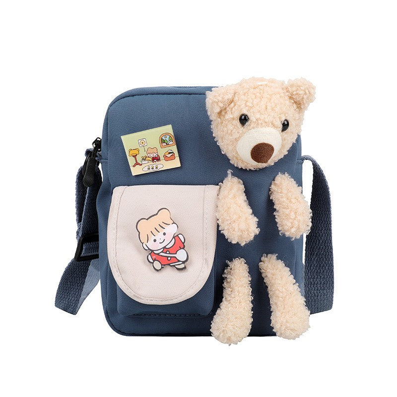 IELGY fashion bear cartoon style canvas messenger bag yellow Harajuku Korea cute Japanese